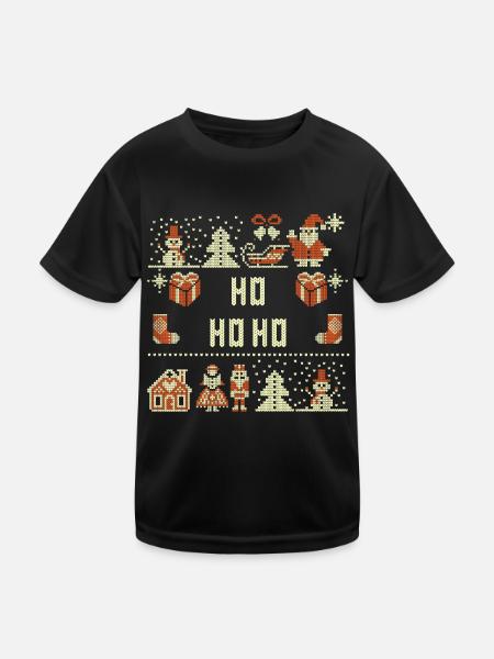 Ho Ho Ho Weihnachten Weihnachtsschlitten - Kinder Funktions-T-Shirt - Schwarz - Vorne