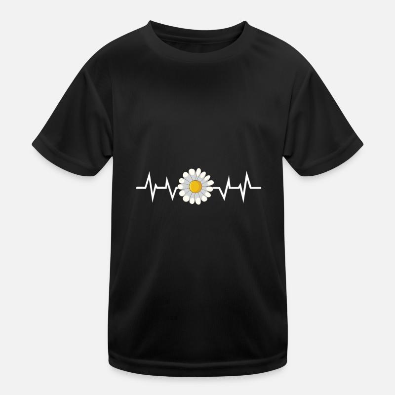 Blumen Gänseblümchen Herzschlag - Kinder Funktions-T-Shirt - Schwarz