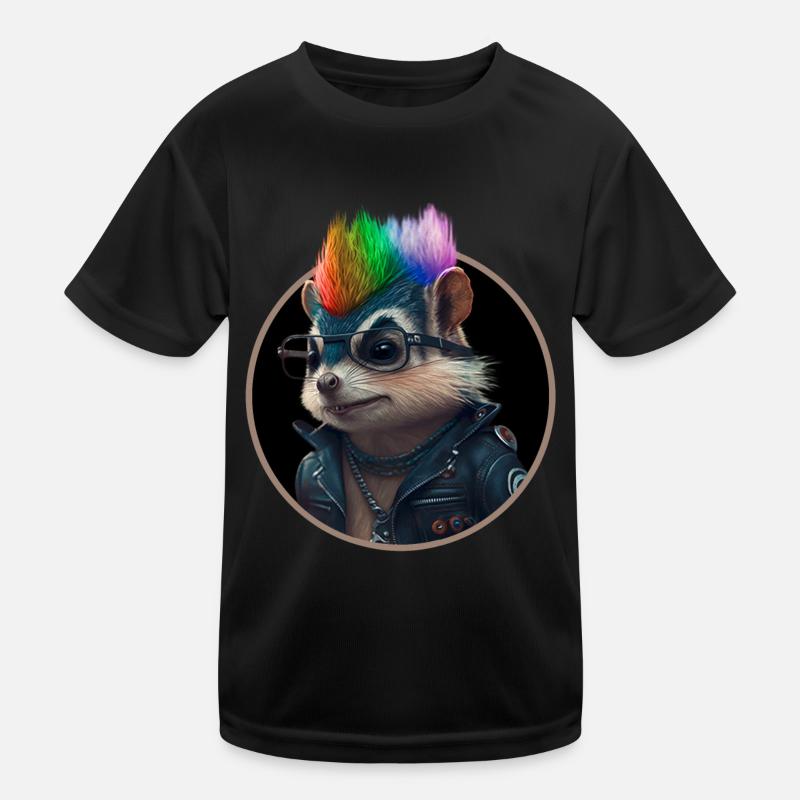 Punk Eichhörnchen mit Regenbogen Irokese Frisur Kinder Funktions-T-Shirt