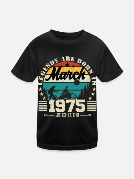 März 1975. Geburtstagsgeschenk März 1975. - Kinder Funktions-T-Shirt - Schwarz - Vorne