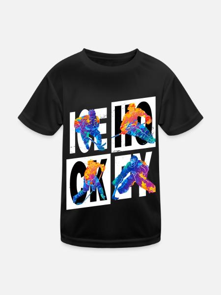 Eishockey Spieler Sport Fan Team Verein Bunt - Kinder Funktions-T-Shirt - Schwarz - Vorne