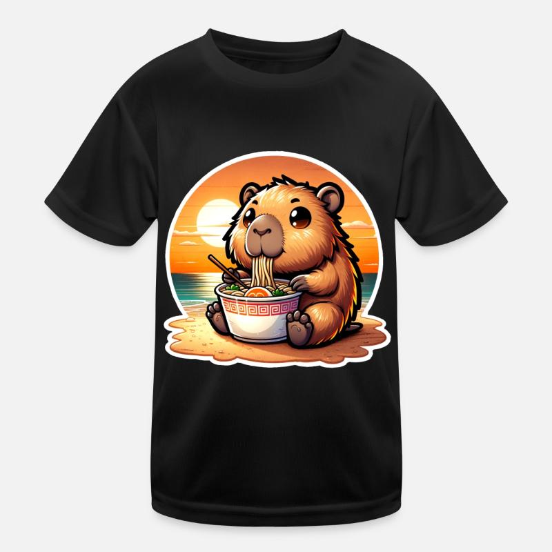 Capybara Ramen Kawaii Anime - Kinder Funktions-T-Shirt - Schwarz
