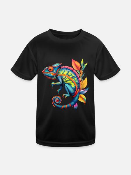 Chamäleon Chamäleons Reptilien - Kinder Funktions-T-Shirt - Schwarz - Vorne