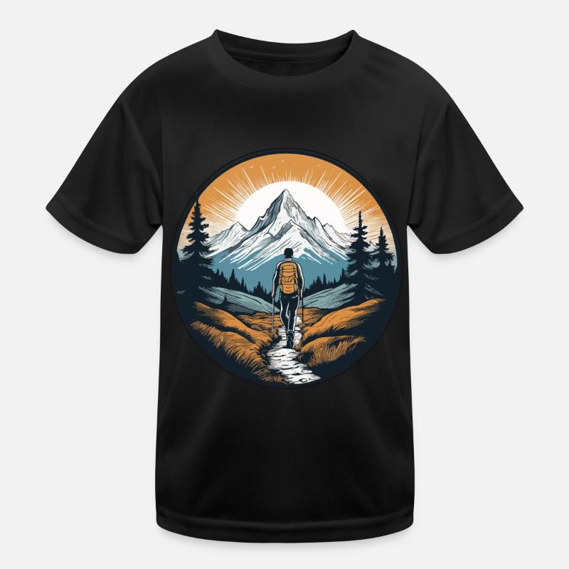 Wanderer vor Bergkulisse Kinder Funktions-T-Shirt