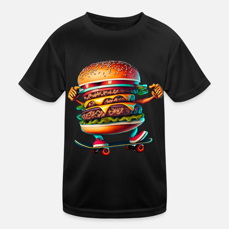 Cheeseburger Skateboard Skater Kids Functional T-Shirt