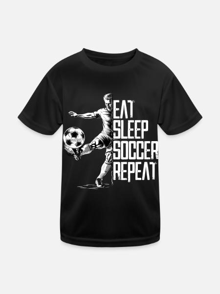 Eat Sleep Soccer Repeat für Fussballspieler - Kinder Funktions-T-Shirt - Schwarz - Vorne