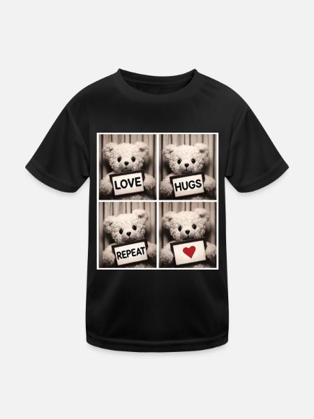 Teddy Bear – Love Hugs Repeat - Kids Functional T-Shirt - black - Front