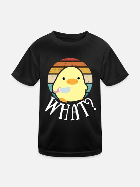 Süße Ente mit Messer Küken Huhn Gans Was Retro Sun - Kinder Funktions-T-Shirt - Schwarz - Vorne