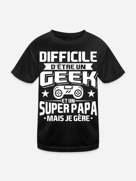 Papa Geek | Cadeau Gaming - T-shirt sport Enfant - noir - Devant