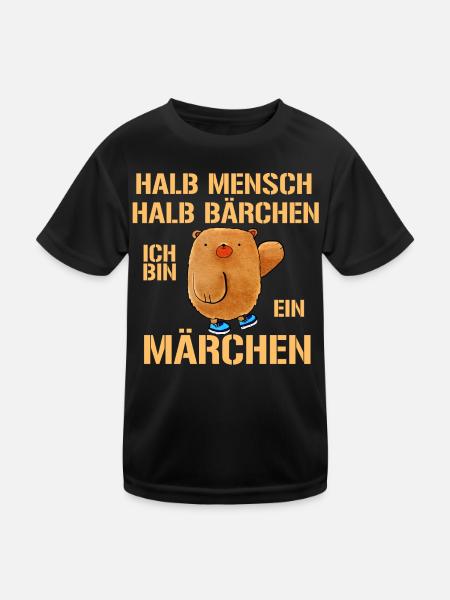 Halb Mensch halb Bärchen ich bin ein Märchen - Kinder Funktions-T-Shirt - Schwarz - Vorne