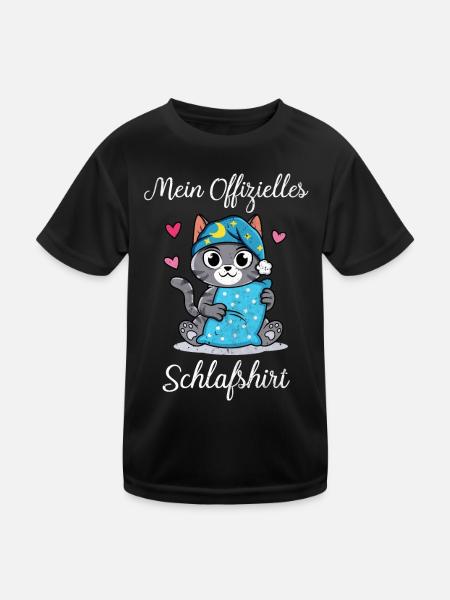 Katze Schlafshirt Geschenk Geburtstag - Kinder Funktions-T-Shirt - Schwarz - Vorne
