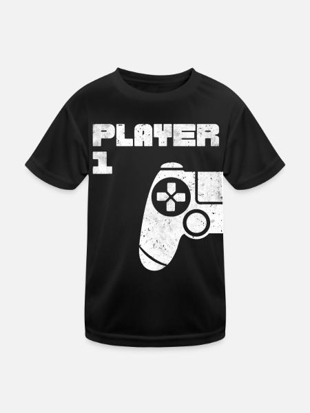 Player 1 Player 2 Gamer Partnerlook - Kinder Funktions-T-Shirt - Schwarz - Vorne