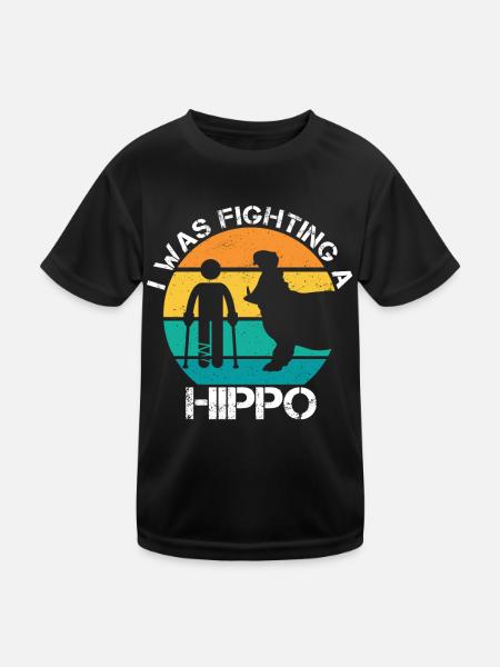 I Was Fighting A Hippo Gebrochenes Bein Gipsbein - Kinder Funktions-T-Shirt - Schwarz - Vorne