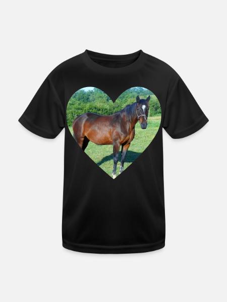 Pferd Herz Design - Kinder Funktions-T-Shirt - Schwarz - Vorne