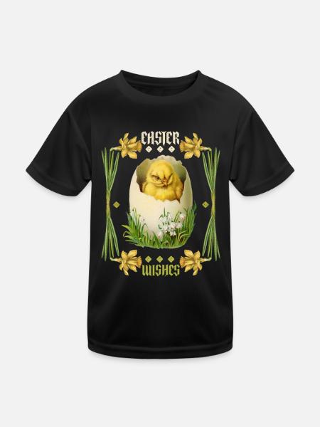 Easter, Happy Easter, Retro Vintage Egg Chicks - Kids Functional T-Shirt - black - Front