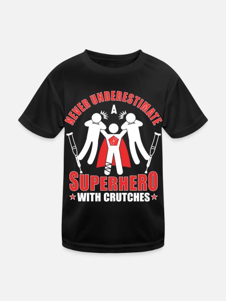Krücken Superheld Fußbruch Bein Gebrochen Geschenk - Kinder Funktions-T-Shirt - Schwarz - Vorne