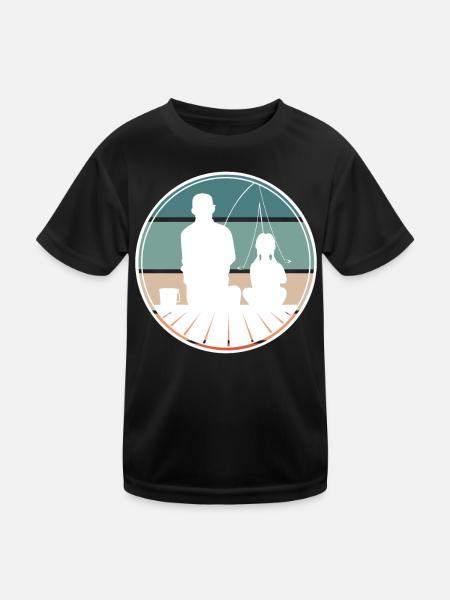 Angeln Vater Tochter - Kinder Funktions-T-Shirt - Schwarz - Vorne