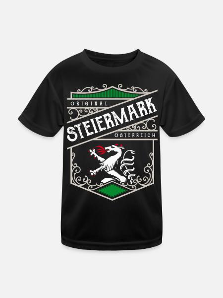 Steiermark Vintage Retro Wappen - Kinder Funktions-T-Shirt - Schwarz - Vorne