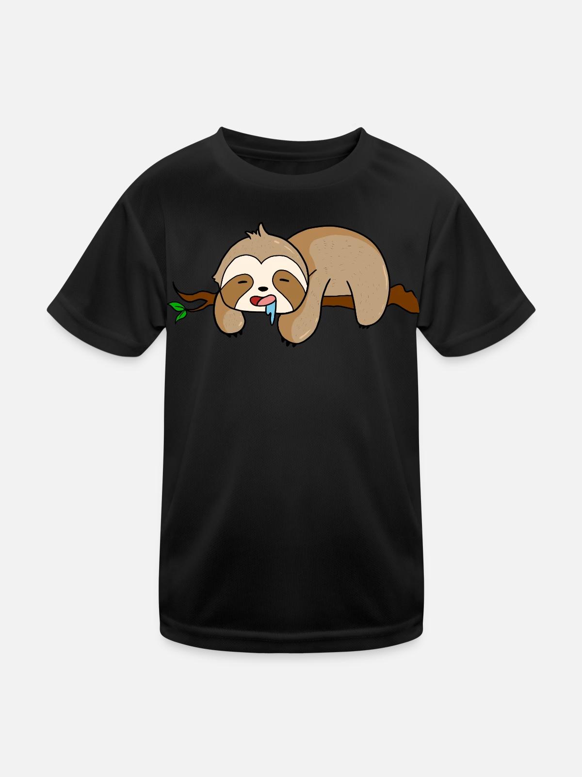 Faultier - Kinder Funktions-T-Shirt - Schwarz - Vorne