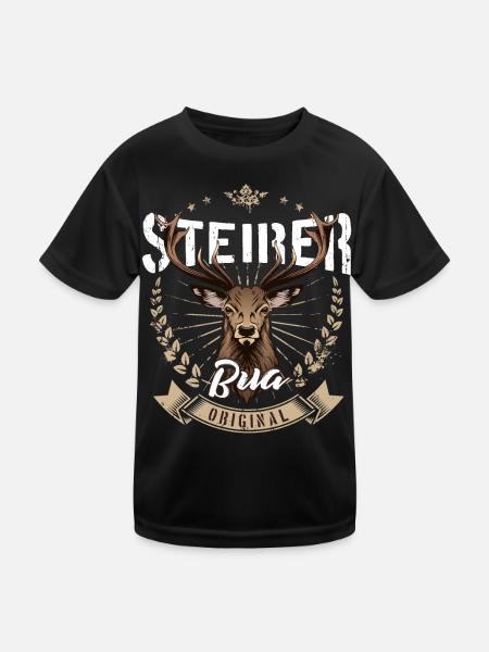 Steirer Bua Steirerbua Steiermark Hirsch Jäger - Kinder Funktions-T-Shirt - Schwarz - Vorne