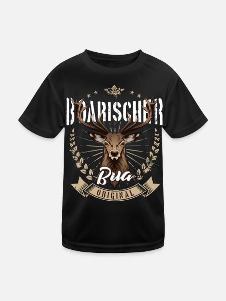 Boarischer Bua Bayern Bayrischer Lausbua Hirsch - Kinder Funktions-T-Shirt - Schwarz - Vorne