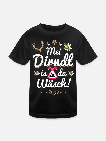Mei Dirndl is in da Wäsch - Kinder Funktions-T-Shirt - Schwarz - Vorne