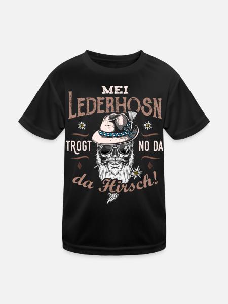Lustige Sprüche Mei Lederhosn Hirsch - Kinder Funktions-T-Shirt - Schwarz - Vorne