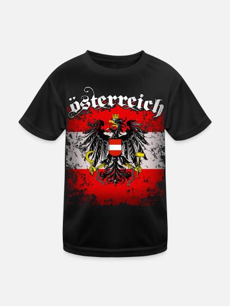 Österreich Fahne Flagge Retro Adler Wappen - Kinder Funktions-T-Shirt - Schwarz - Vorne