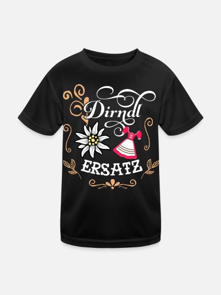 Ersatz Dirndl Damen Trachtenshirt Mädchen Tracht - Kinder Funktions-T-Shirt - Schwarz - Vorne