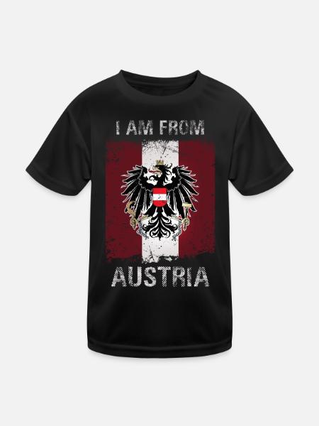 Österreich I am from Austria Retro Fahne Flagge - Kinder Funktions-T-Shirt - Schwarz - Vorne