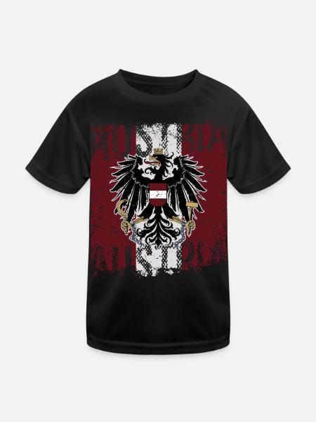 Österreich Fahne Flagge Austria Wappen Adler cool - Kinder Funktions-T-Shirt - Schwarz - Vorne