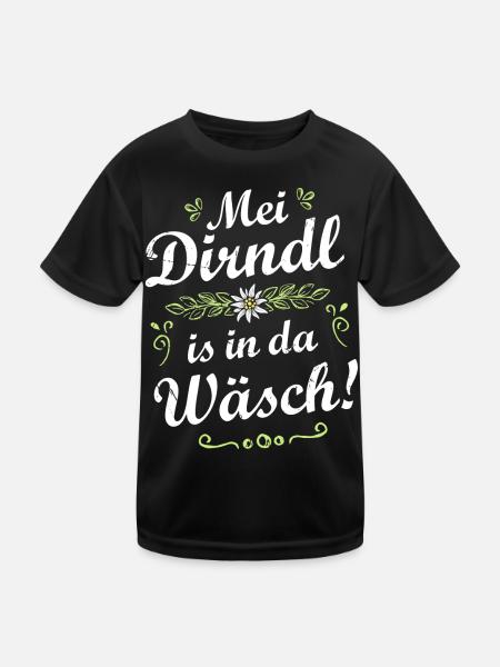Mei Dirndl is in da Wäsch - Kinder Funktions-T-Shirt - Schwarz - Vorne