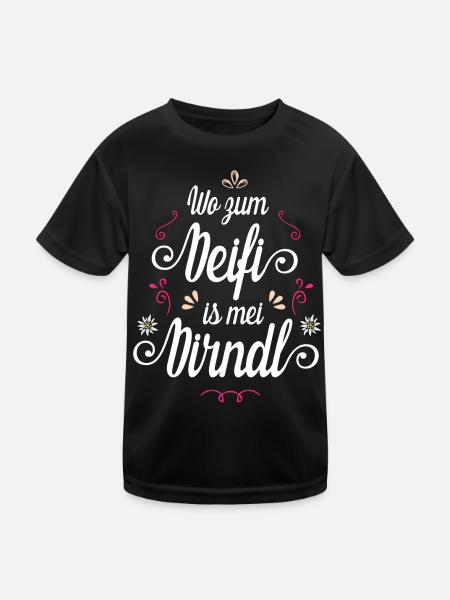 Wo zum Deifi is mei Dirndl? - Kinder Funktions-T-Shirt - Schwarz - Vorne