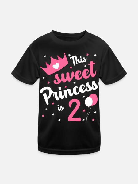 2nd birthday 2 year girl birthday Princess - Kids Functional T-Shirt - black - Front