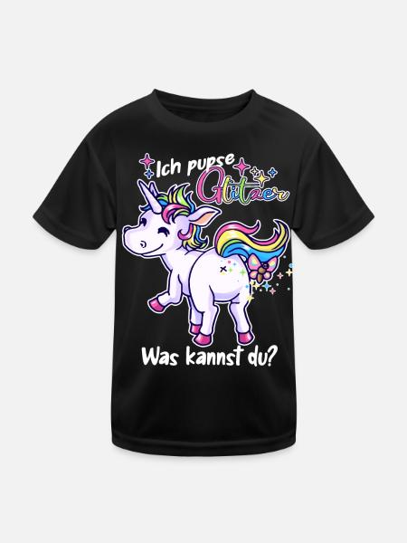 Ich pupse Glitzer, was kannst du? - Einhorn lustig - Kinder Funktions-T-Shirt - Schwarz - Vorne