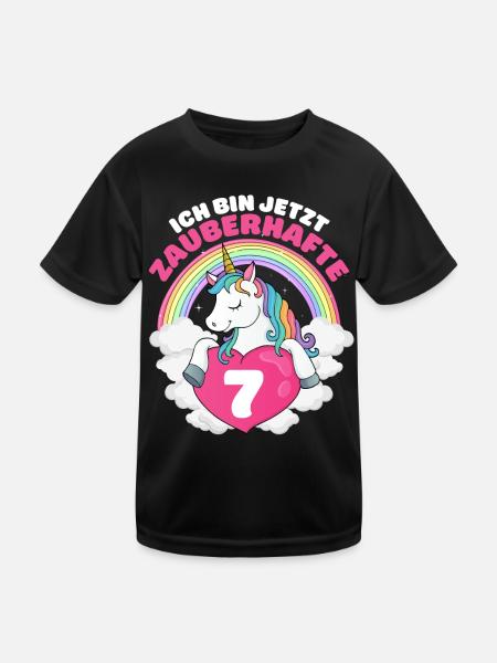 7 Jahre Einhorn 7. Geburtstag Mädchen - Kinder Funktions-T-Shirt - Schwarz - Vorne