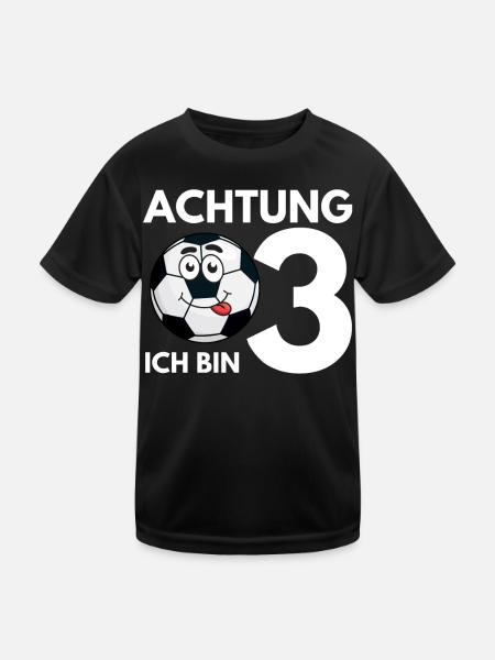 3 Jahre 3. Geburtstag Fussball Kindergeburtstag - Kinder Funktions-T-Shirt - Schwarz - Vorne