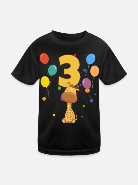 3rd birthday children's birthday 3 years giraffe - Kids Functional T-Shirt - black - Front