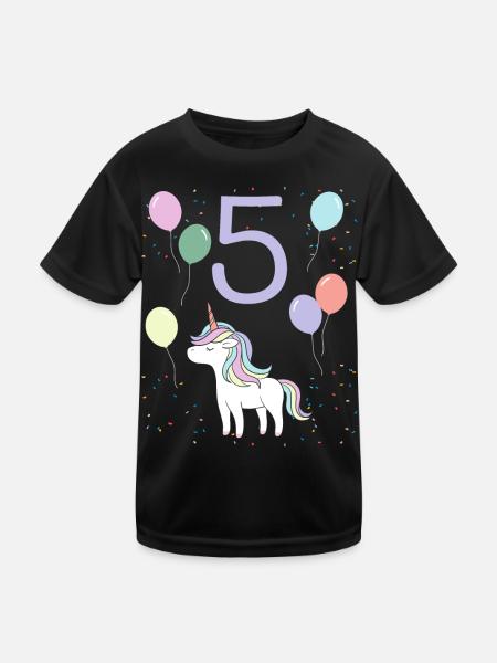 5. Geburtstag Kindergeburtstag 5 Jahre Einhorn - Kinder Funktions-T-Shirt - Schwarz - Vorne