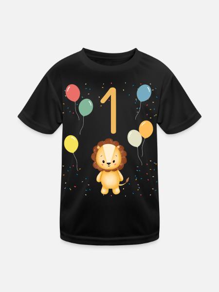 1st birthday children's birthday 1 year lion - Kids Functional T-Shirt - black - Front
