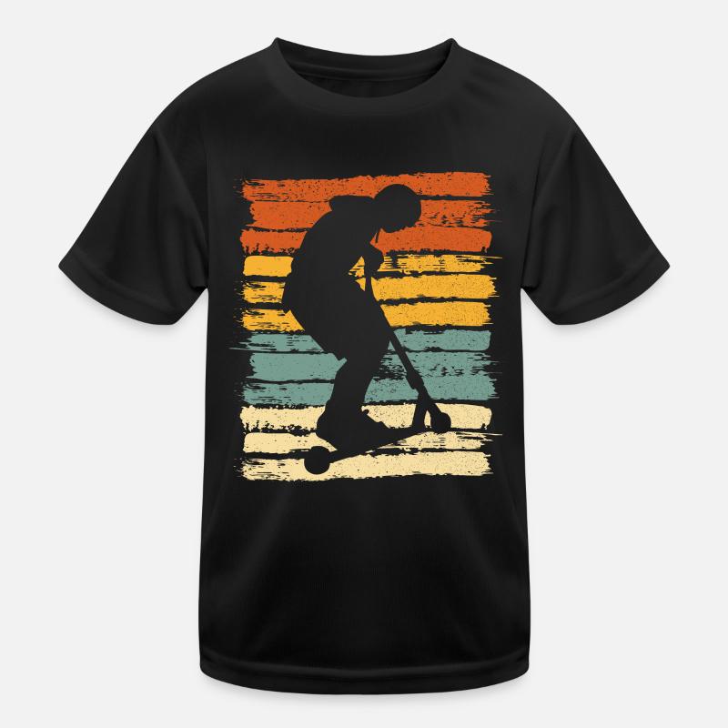 Scooter Tretroller Stunt E-Scooter Klapproller - Kinder Funktions-T-Shirt - Schwarz
