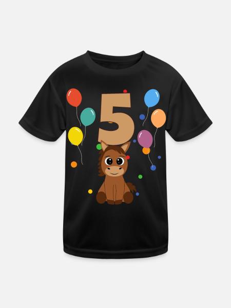 5th birthday children's birthday 5 years horse - Kids Functional T-Shirt - black - Front