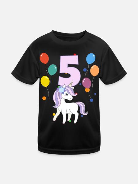 5. Geburtstag Kindergeburtstag 5 Jahre Einhorn - Kinder Funktions-T-Shirt - Schwarz - Vorne