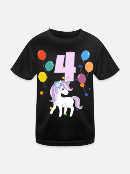 4. Geburtstag Kindergeburtstag 4 Jahre Einhorn - Kinder Funktions-T-Shirt - Schwarz - Vorne