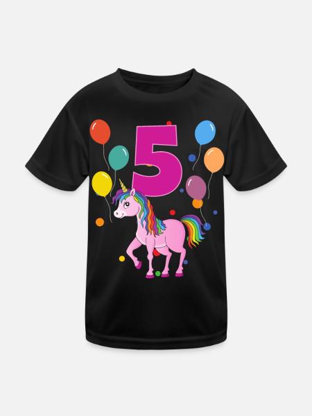 5. Geburtstag Kindergeburtstag 5 Jahre Einhorn - Kinder Funktions-T-Shirt - Schwarz - Vorne