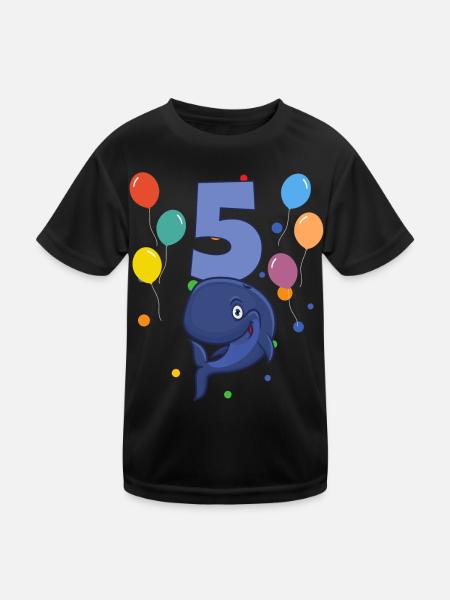 5. Geburtstag Kindergeburtstag 5 Jahre Wal - Kinder Funktions-T-Shirt - Schwarz - Vorne
