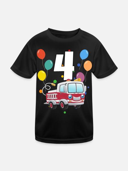 4 anniversaire anniversaire d’enfant 4 ans de pompiers - T-shirt sport Enfant - noir - Devant