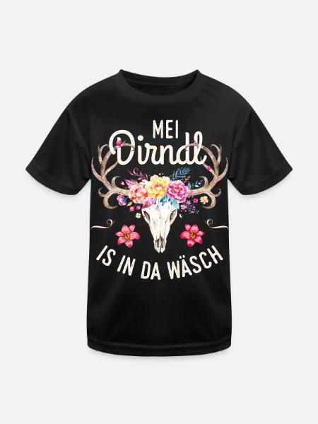 Mei Dirndl is in da Wäsch T-Shirt - Kinder Funktions-T-Shirt - Schwarz - Vorne