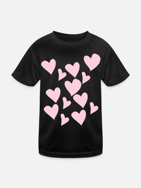 Delicate Pink Hearts - Kids Functional T-Shirt - black - Front