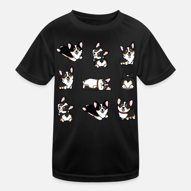 Kawaii Black Tricolor Corgi Kids Functional T-Shirt